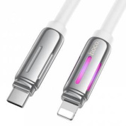 Кабель "Hoco U136TIW" TC-iP динамический RGB-индикатор силиконовая оплетка 27W длина 1,2м белый