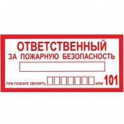 Пластиковая табличка T09p Знак "Ответственный за пожар. безопасность" толщина 3мм 10*20 см