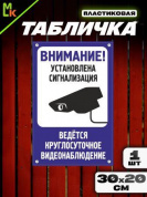Пластиковая табличка TPS 008 "Сигнализация" толщина 3 мм 30*20 см