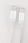 Кабель "Hoco X14TT2W" Type-C to Type-C нейлоновая оплетка 60W длина 2м белый