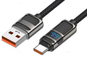 Кабель "Hoco U137TB" USB-TC динамический RGB-индикатор нейлоновая оплетка 66W 5A длина 1,2м черный