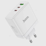 ЗУ сетевое "Hoco N30" 1 USB+2 Type-C QC 3.0 65W белый