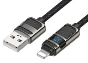 Кабель "Hoco U137IB" USB-iP динамический RGB-индикатор нейлоновая оплетка 12W 2,4A длина 1,2м черный