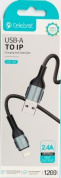 Кабель Celebrat CB-30 USB-IP 2.4A 1,2m нейлон черный