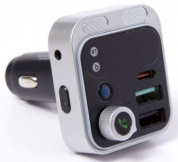 Автомобильный FM трансмиттер “FaizFull FS120” 2 USB-A+USB-C 38W с функцией зарядки с радужной подсветкой