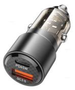 ЗУ-прикуриватель "Borofon BZ20A" Type-С+USB, быстрая зарядка 83W, PD65W + QC 3.0, черный