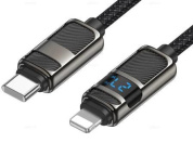 Кабель "Hoco U137TIB" TC-iP динамический RGB-индикатор нейлоновая оплетка 27W 3A длина 1,2м черный