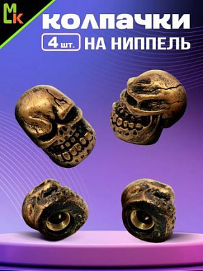 Колпачки на вентиль KNVP 001 "Череп бронза" премиум серия комплект 4 шт