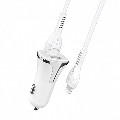 ЗУ-прикуриватель "Hoco Z31W с кабелем Lightning" (USB  разъем 2,4 А , QC 3.0 , общая 3,4А), 18W, поддержка быстрой зарядки, белый