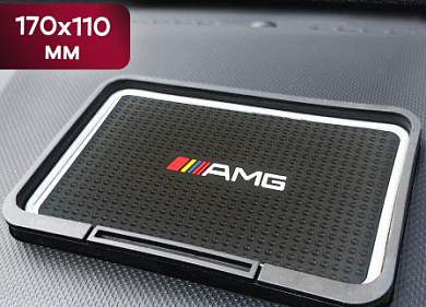 Коврик KPM 027 "AMG" на приборную панель малый с бортами силикон 17*11см