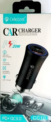 Зарядное устройство автомобильное Celebrat CC10 USB-A+Type-C QC3.0 PD20W