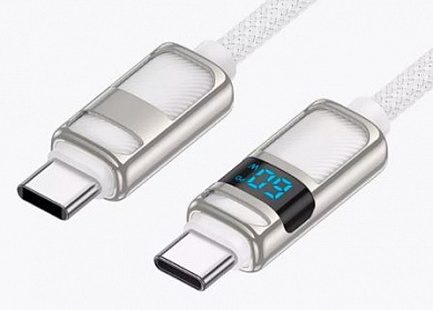 Кабель "Hoco U137TTW" TC-TC динамический RGB-индикатор нейлоновая оплетка 60W длина 1,2м белый